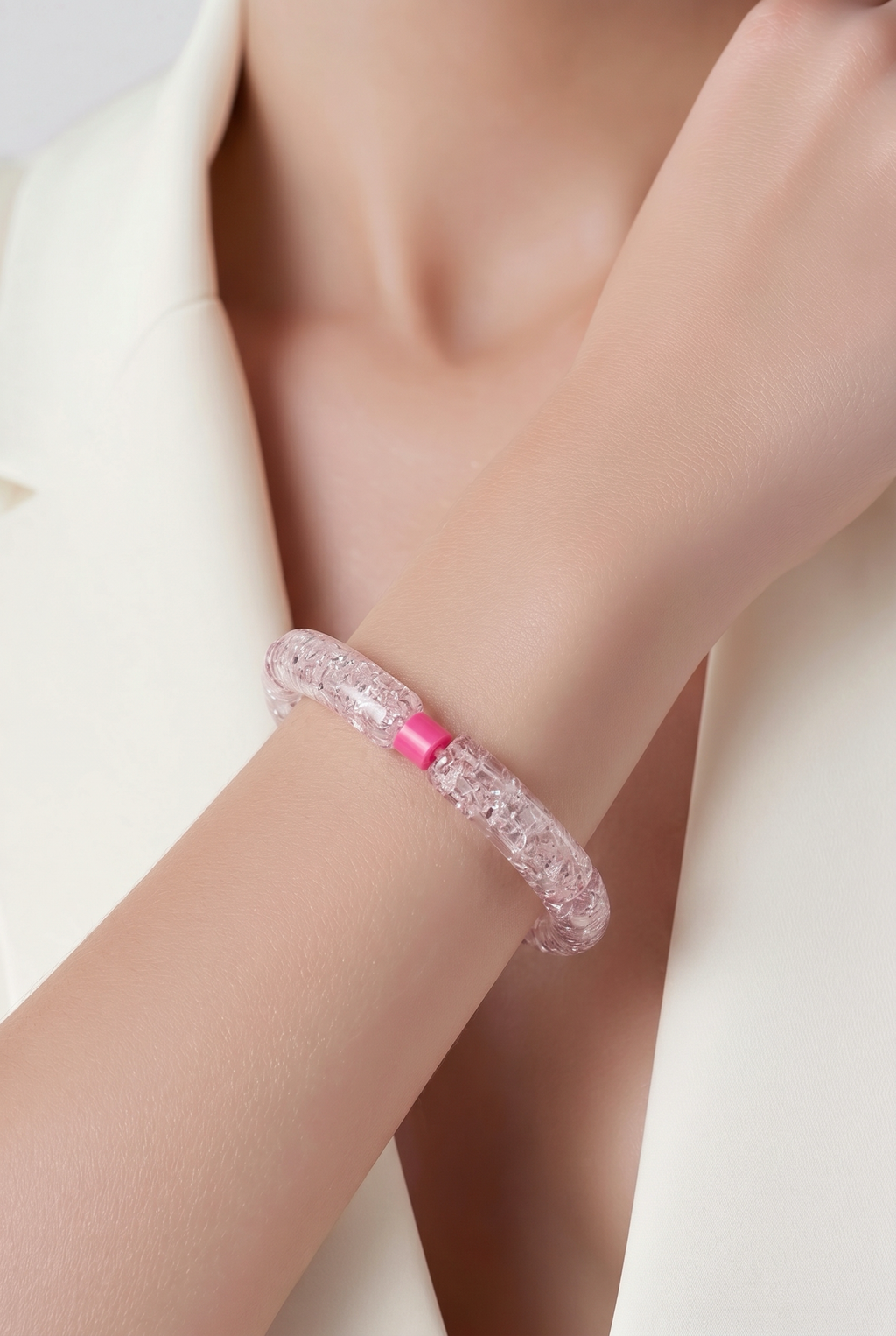 Acryl-Armband Transparent (rosa sparkle)