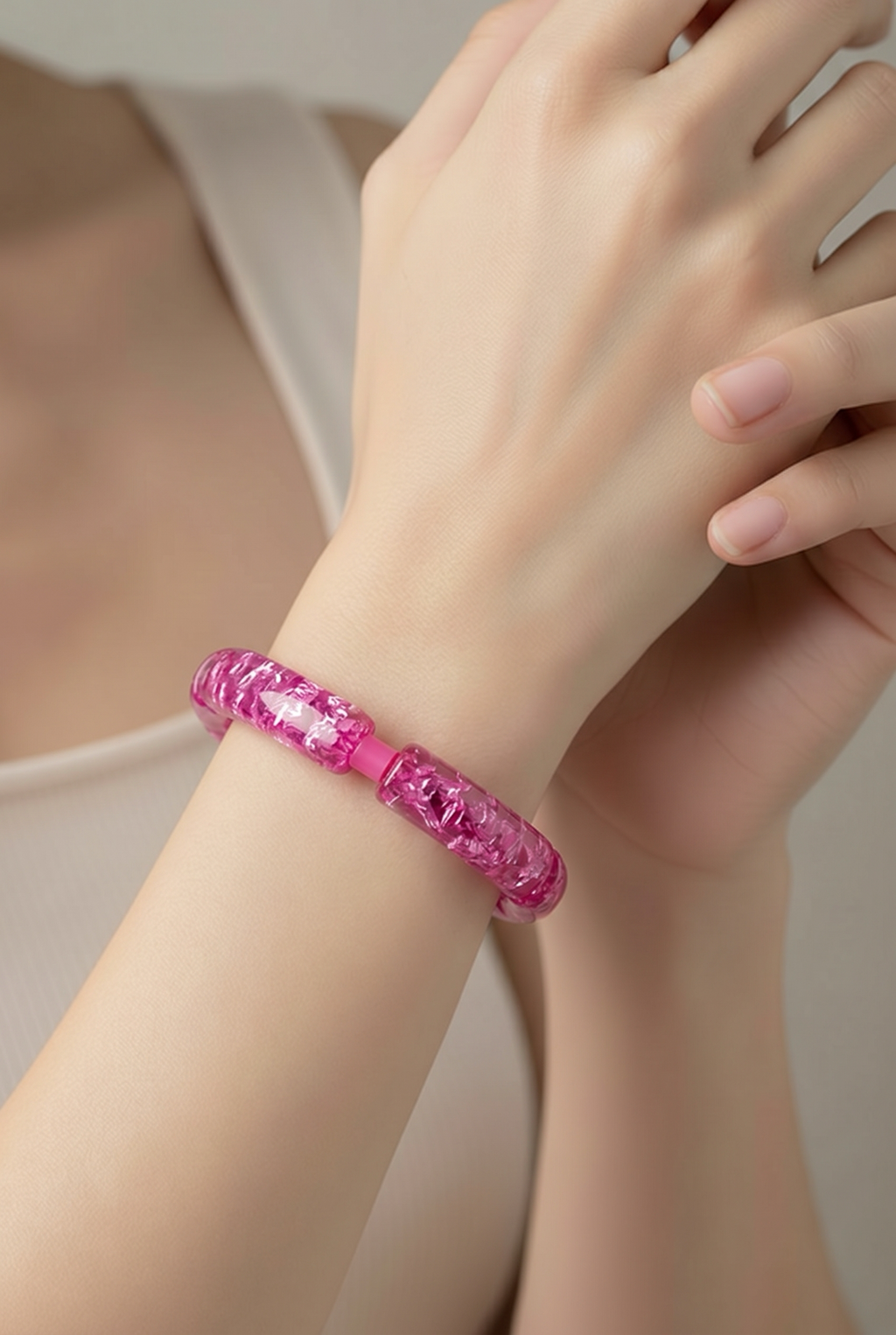 Acryl-Armband Transparent (pink sparkle)