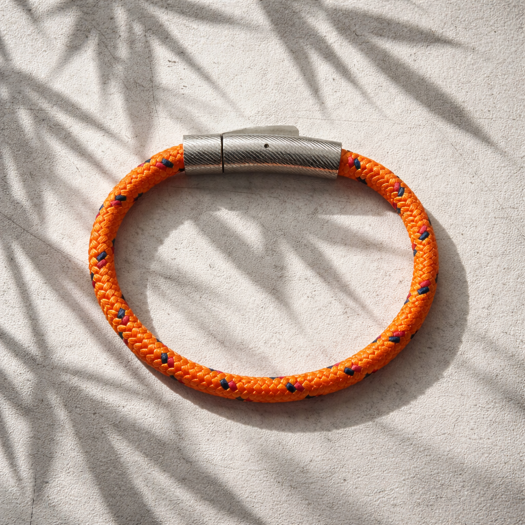 Geflochtenes Segelarmband (orange + Silberverschluss)