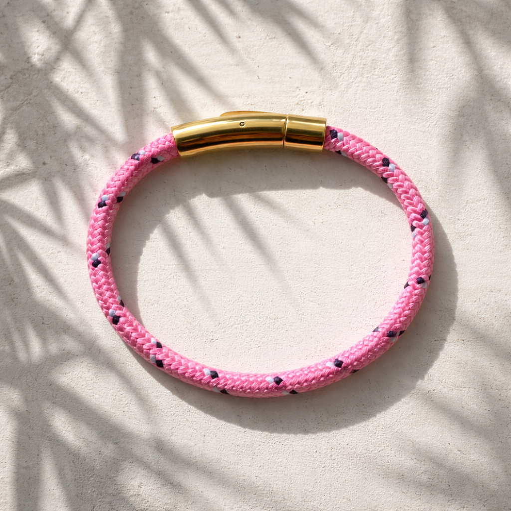 Geflochtenes Segelarmband (pink + Goldverschluss)