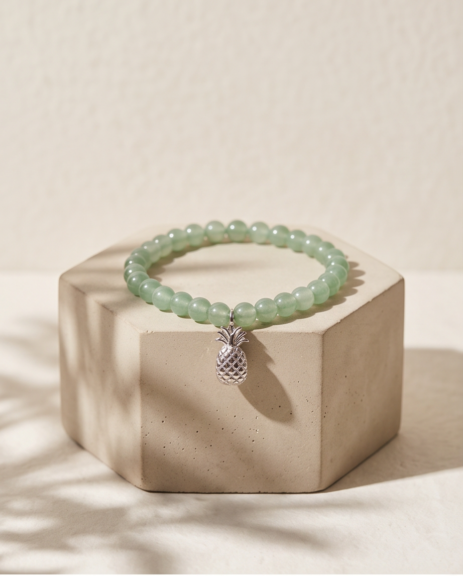 jade Perlen Armband mit Anhänger silber