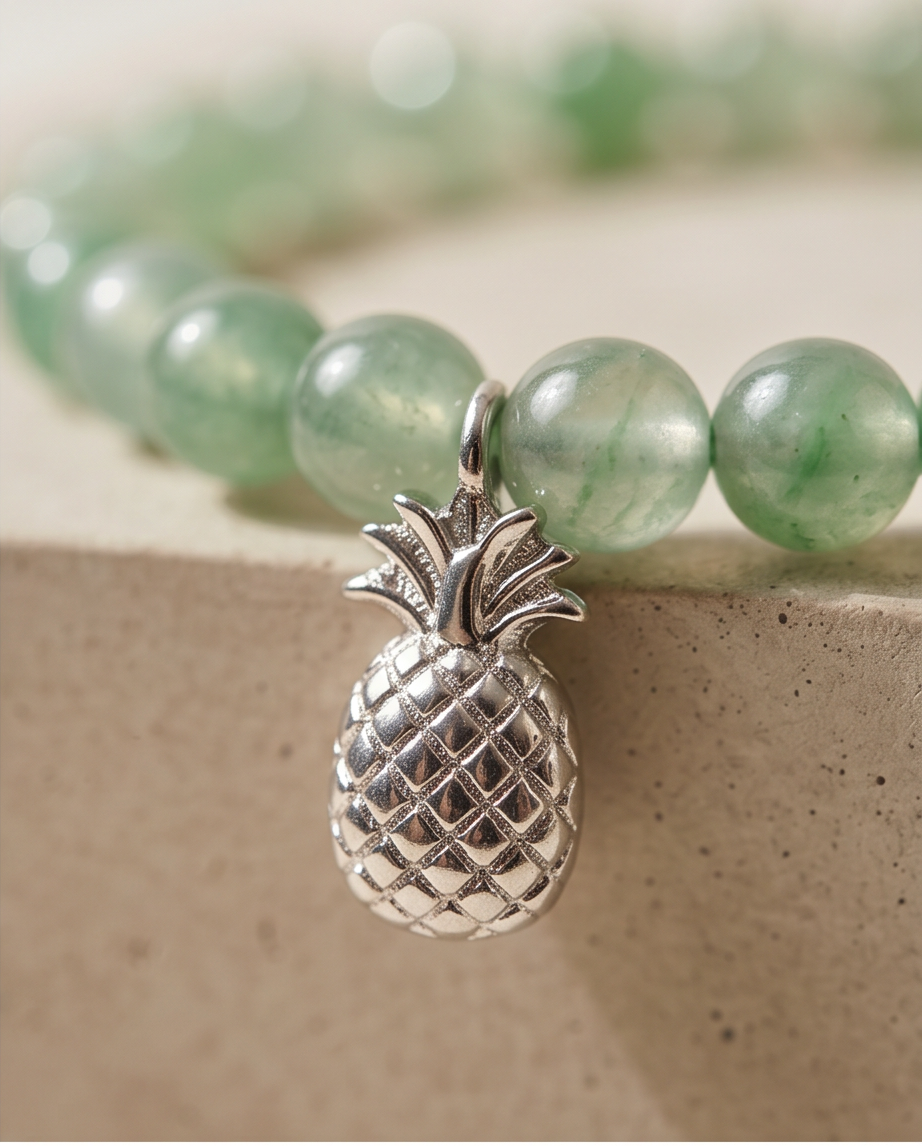 jade Perlen Armband mit Anhänger silber